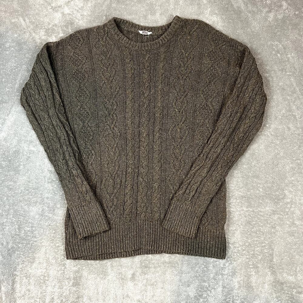 Fossil Cableknit Green‎ Sweater Women's L Rabbit Hair Preppy Old Money